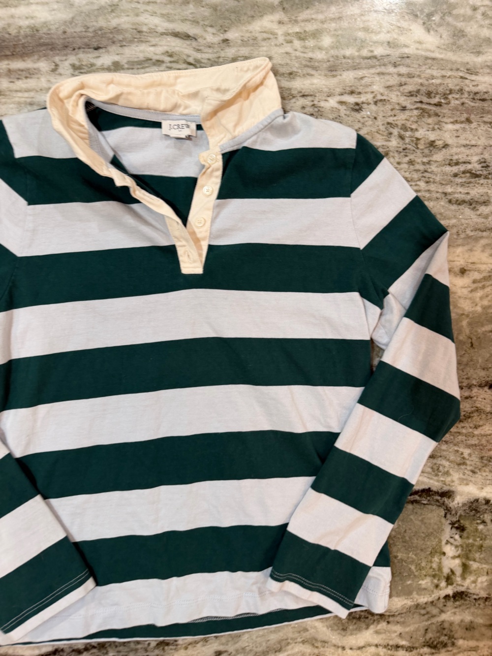 J. Crew Green & Cream Striped Rugby Shirt - Picture 3 of 5